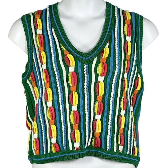 3D Colorful Rainbow Knit Vest Sweater Clothes S/M Tank Top VTG USA Artsy Retro - Picture 7 of 13